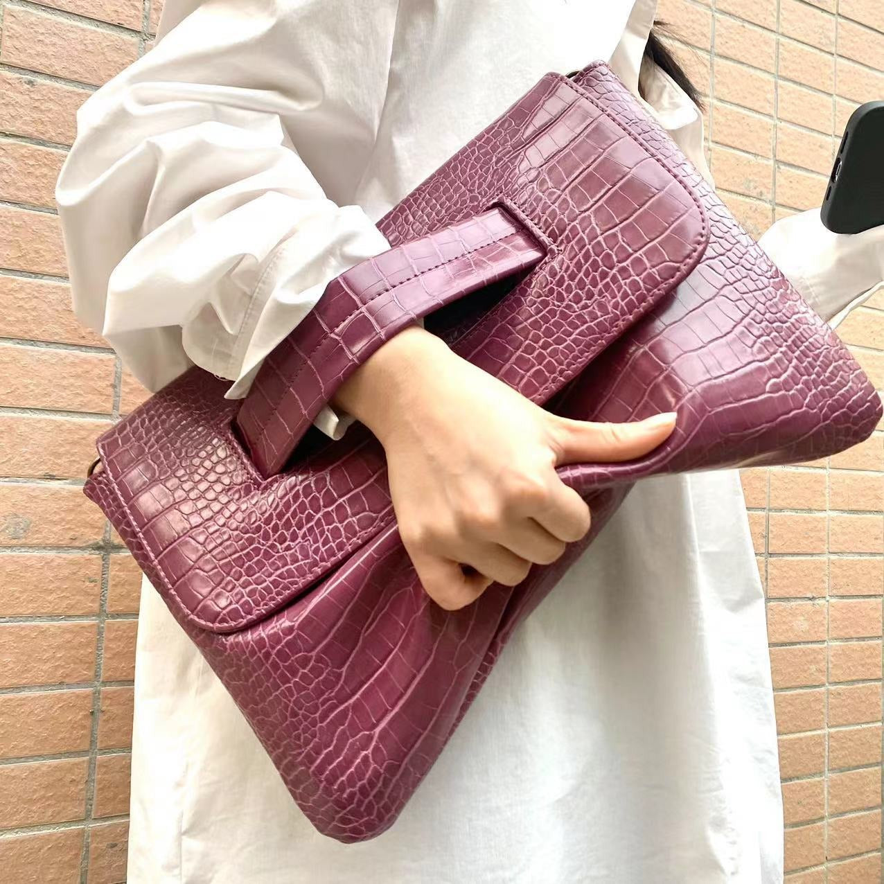 Elegante Aufbewahrungstasche für Dokumente – Croco-Struktur, groß & robust