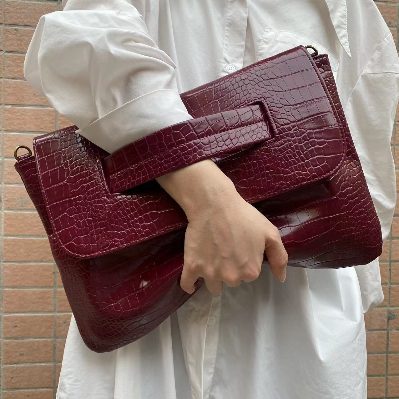 Elegante Aufbewahrungstasche für Dokumente – Croco-Struktur, groß & robust