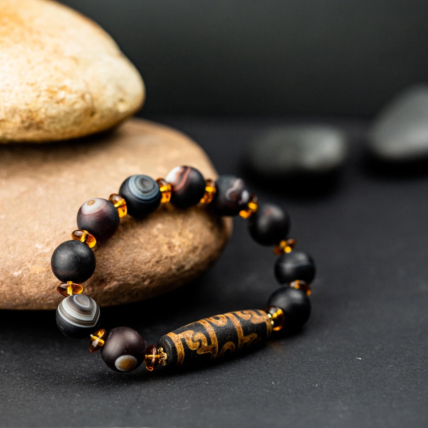 Achat-Armband mit 9-Augen-Dzi – Spirituelles Schutzarmband, 14 mm Naturstein