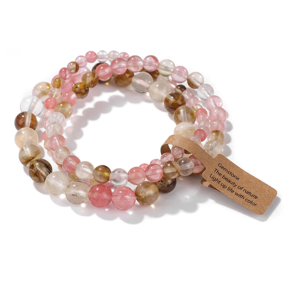 3er-Set Naturstein-Armbänder – Moosachat, Rhodonit & Quarz für Damen & Herren