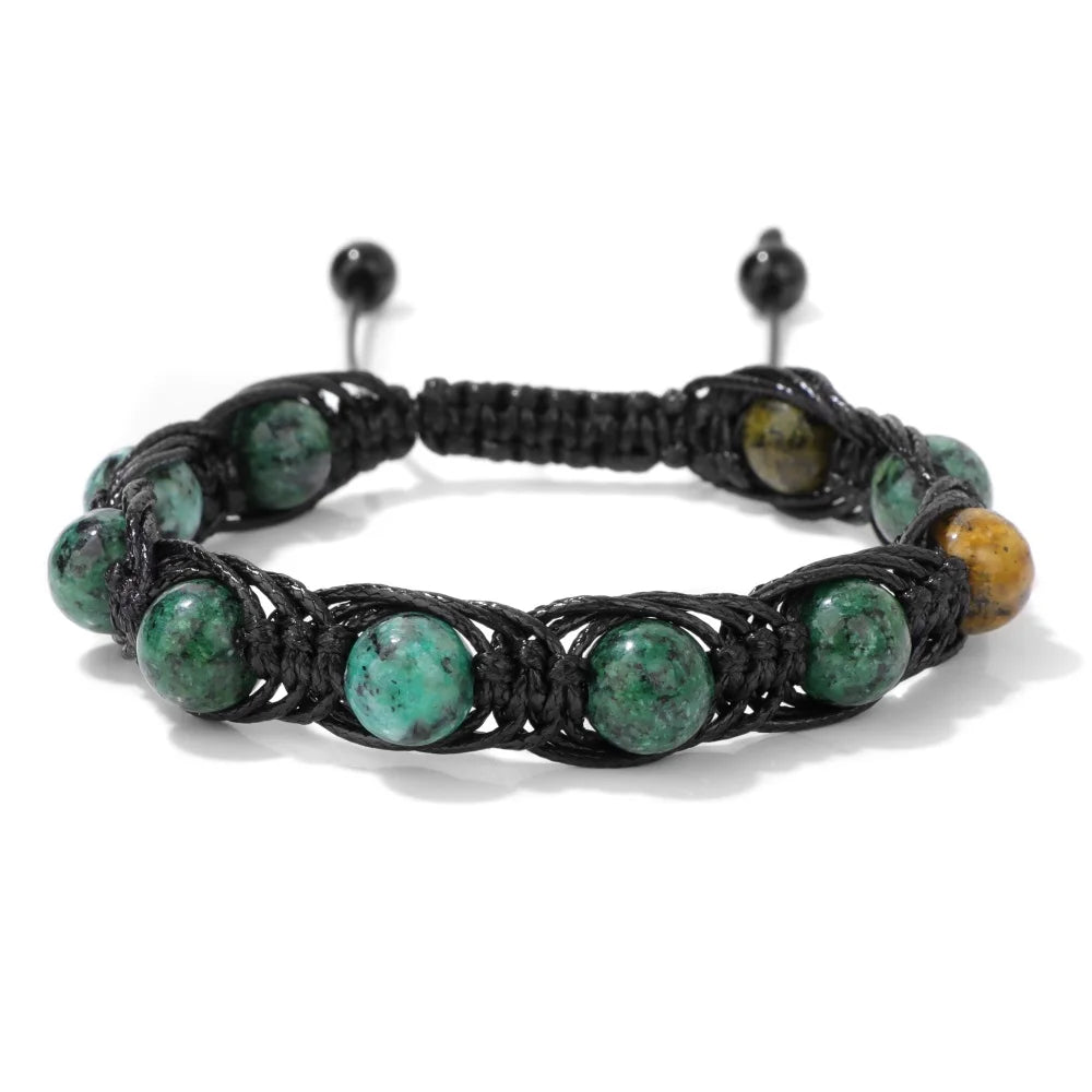Geflochtenes Tigerauge & Türkis Armband – Verstellbarer Chakra-Schmuck