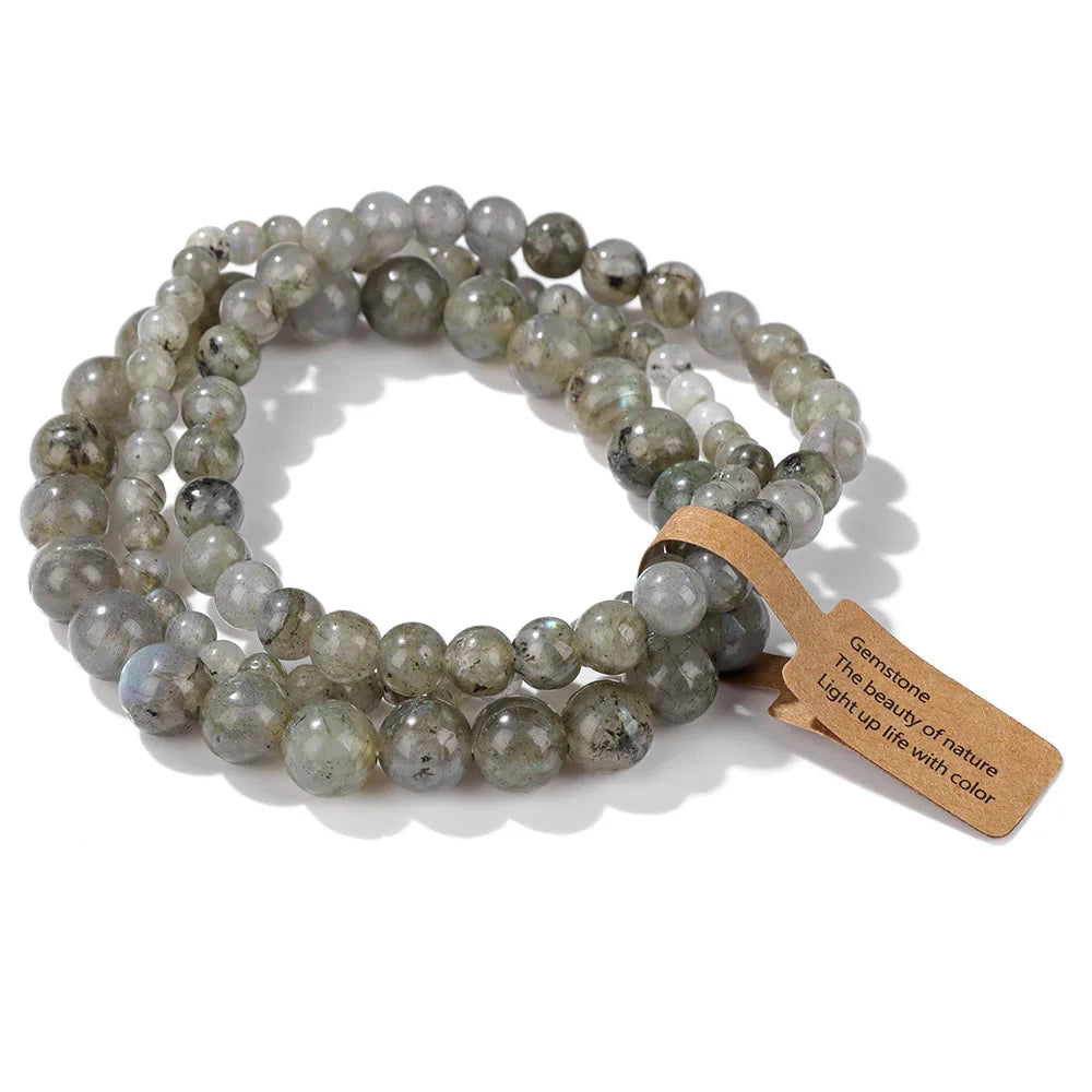 3er-Set Naturstein-Armbänder – Moosachat, Rhodonit & Quarz für Damen & Herren