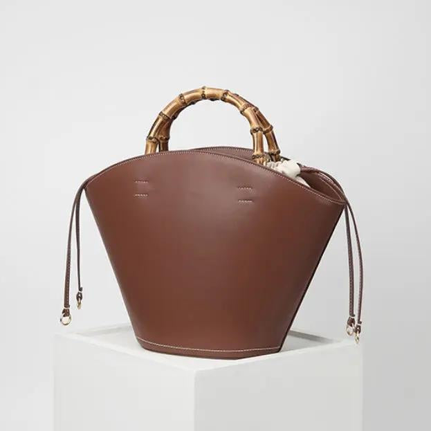 Leder Bambus Eimer Tasche CJ