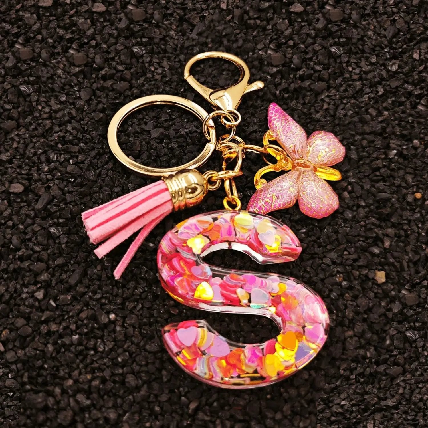 Kristall Buchstabe Keychain mit Herz CJ