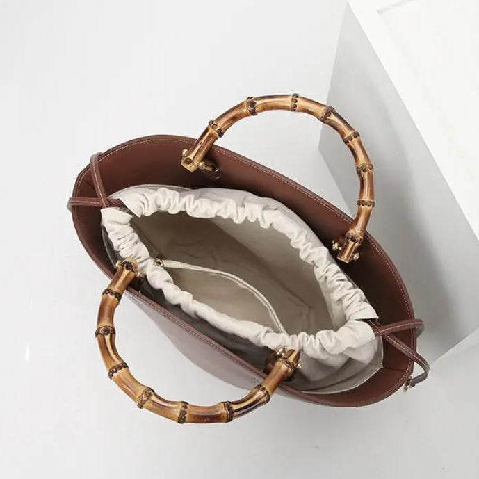 Leder Bambus Eimer Tasche CJ