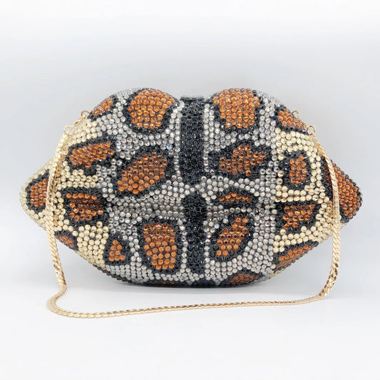 Leopardenmuster Clutch mit Strass – Glitzer-Abendtasche für Damen