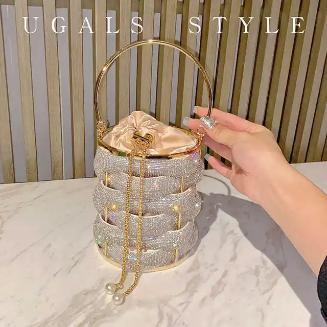 Multicolor Kristall Clutch – Elegante Geflochtene Tasche für Frauen