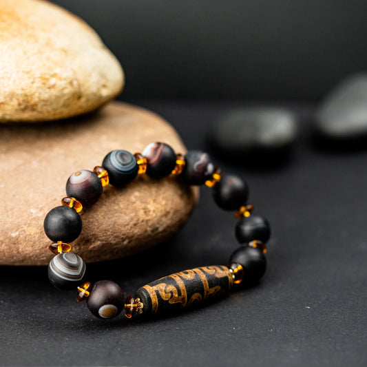 Achat-Armband mit 9-Augen-Dzi – Spirituelles Schutzarmband, 14 mm Naturstein