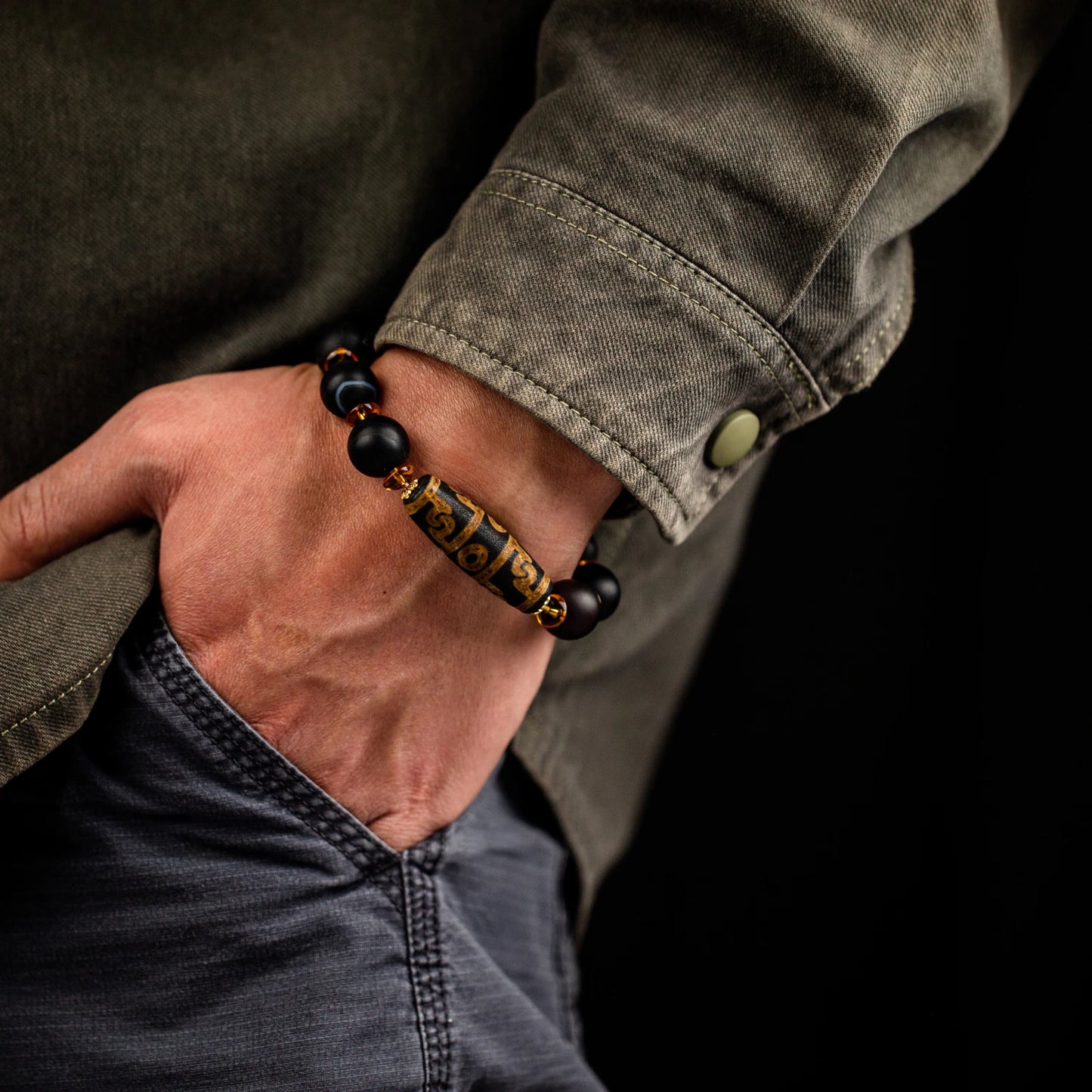Achat-Armband mit 9-Augen-Dzi – Spirituelles Schutzarmband, 14 mm Naturstein