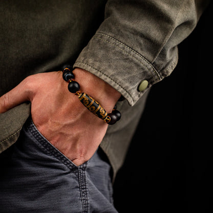 Achat-Armband mit 9-Augen-Dzi – Spirituelles Schutzarmband, 14 mm Naturstein