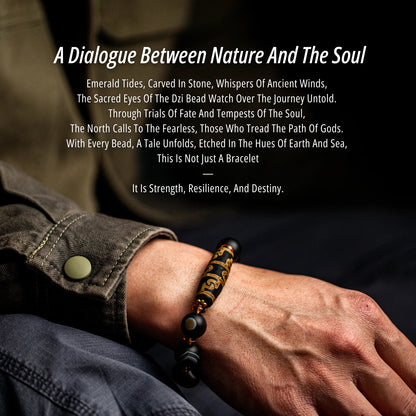 Achat-Armband mit 9-Augen-Dzi – Spirituelles Schutzarmband, 14 mm Naturstein