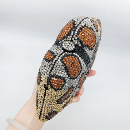 Leopardenmuster Clutch mit Strass – Glitzer-Abendtasche für Damen