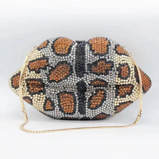 Leopardenmuster Clutch mit Strass – Glitzer-Abendtasche für Damen