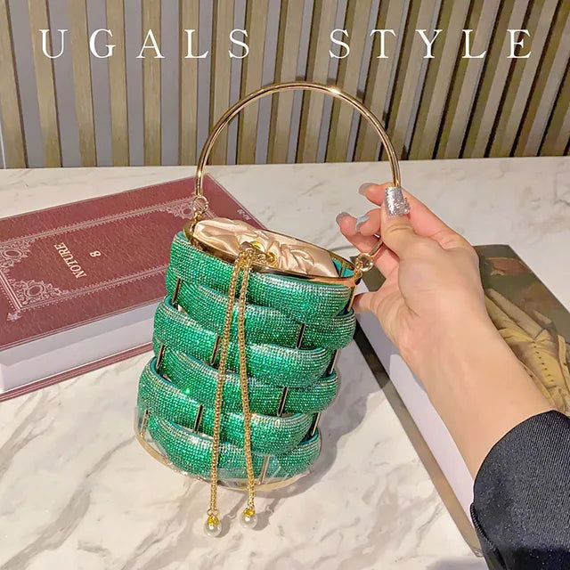 Multicolor Kristall Clutch – Elegante Geflochtene Tasche für Frauen