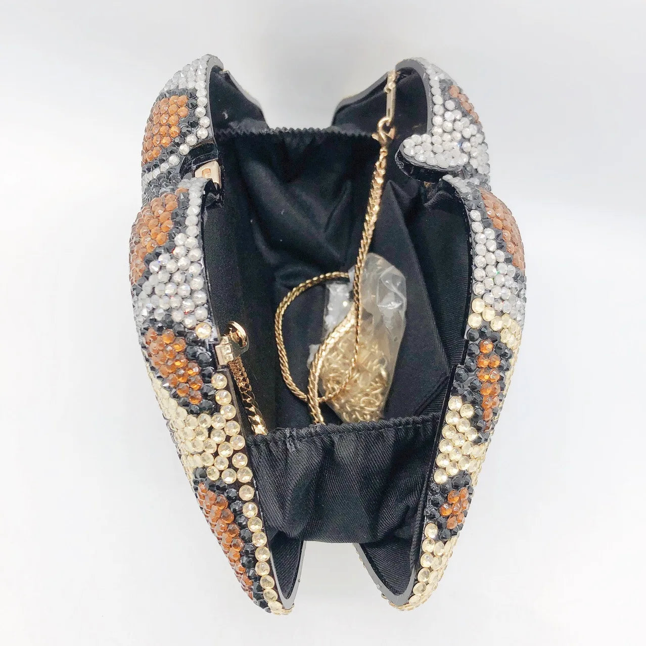 Leopardenmuster Clutch mit Strass – Glitzer-Abendtasche für Damen