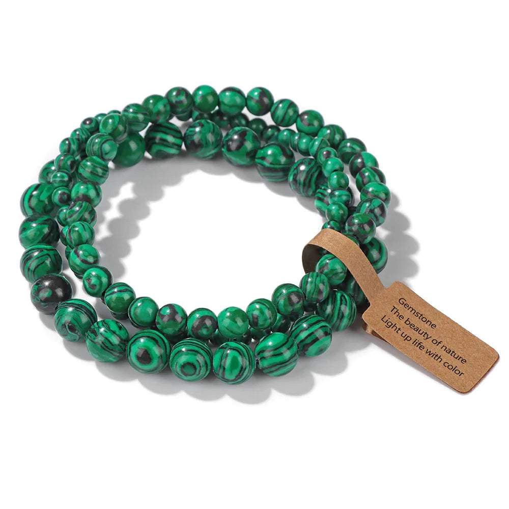 3er-Set Naturstein-Armbänder – Moosachat, Rhodonit & Quarz für Damen & Herren