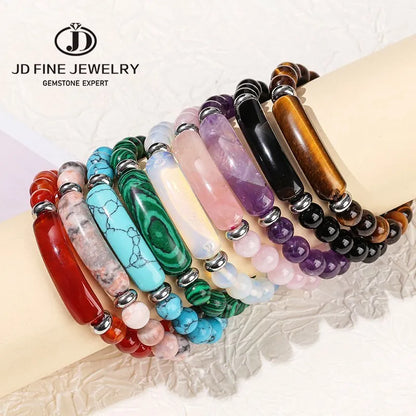 Tigerauge & Amethyst Armband – Rechteckiger Naturstein-Charm für Damen & Herren