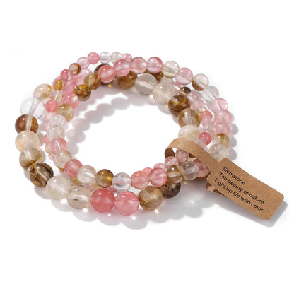 3er-Set Naturstein-Armbänder – Moosachat, Rhodonit & Quarz für Damen & Herren