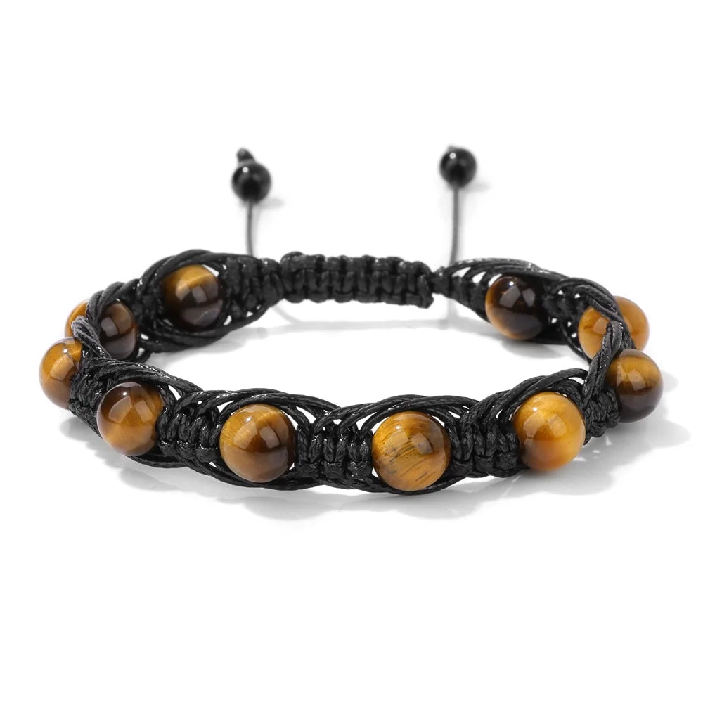 Geflochtenes Tigerauge & Türkis Armband – Verstellbarer Chakra-Schmuck
