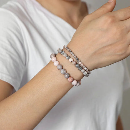 3er-Set Naturstein-Armbänder – Moosachat, Rhodonit & Quarz für Damen & Herren