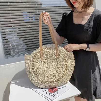 Runder Stroh Crochet Bag