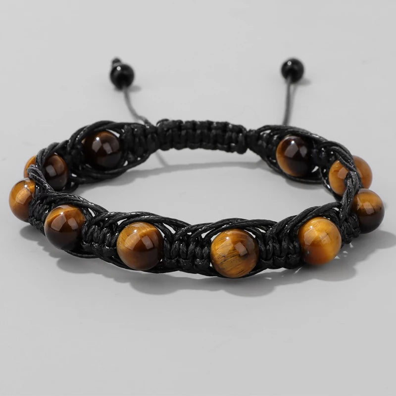 Geflochtenes Tigerauge & Türkis Armband – Verstellbarer Chakra-Schmuck