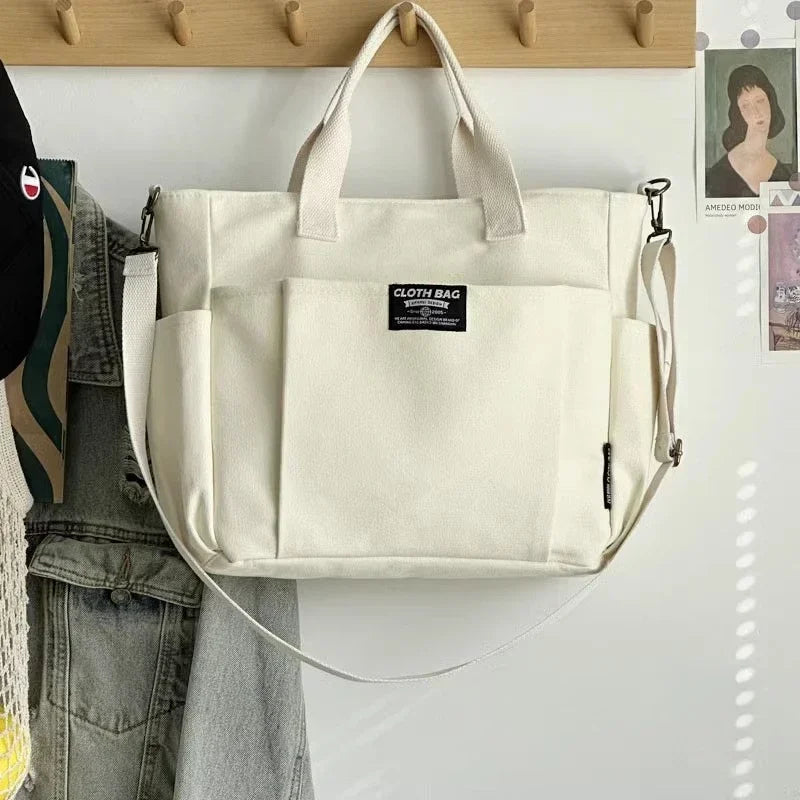 Leinwand Damen Schultertasche – Große Umhängetasche für Studentinnen & Pendlerinnen | Tragbare Handtasche mit viel Stauraum