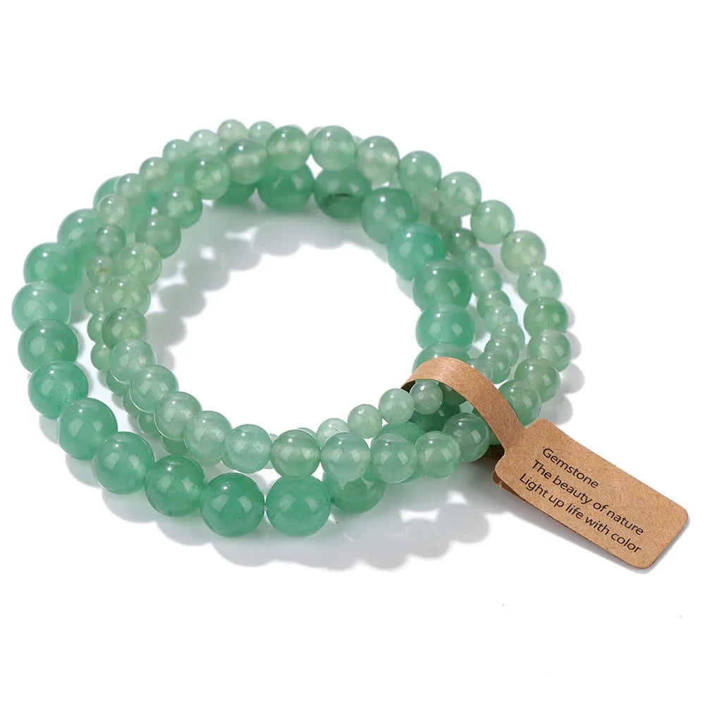 3er-Set Naturstein-Armbänder – Moosachat, Rhodonit & Quarz für Damen & Herren