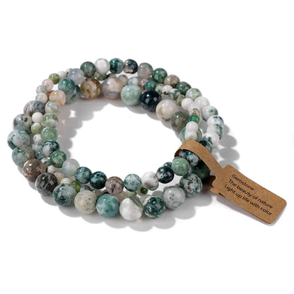 3er-Set Naturstein-Armbänder – Moosachat, Rhodonit & Quarz für Damen & Herren