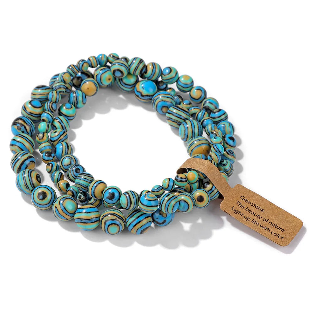 3er-Set Naturstein-Armbänder – Moosachat, Rhodonit & Quarz für Damen & Herren