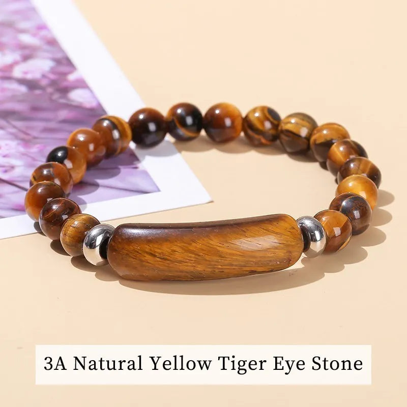 Tigerauge & Amethyst Armband – Rechteckiger Naturstein-Charm für Damen & Herren