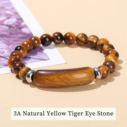 Tigerauge & Amethyst Armband – Rechteckiger Naturstein-Charm für Damen & Herren