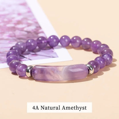 Tigerauge & Amethyst Armband – Rechteckiger Naturstein-Charm für Damen & Herren