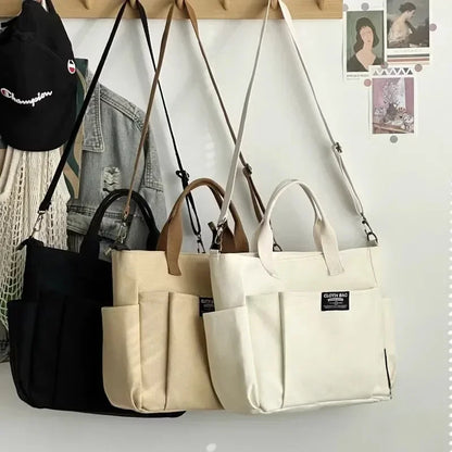 Leinwand Damen Schultertasche – Große Umhängetasche für Studentinnen & Pendlerinnen | Tragbare Handtasche mit viel Stauraum