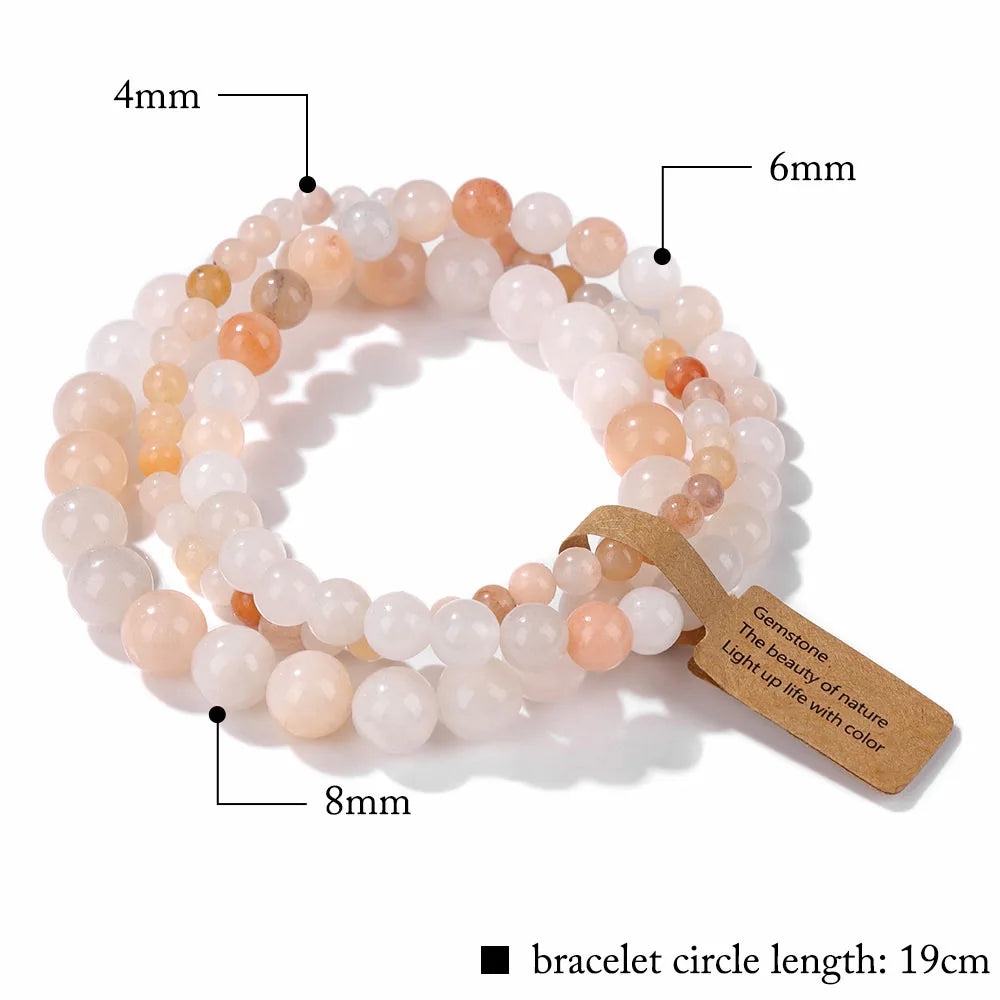 3er-Set Naturstein-Armbänder – Moosachat, Rhodonit & Quarz für Damen & Herren