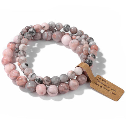 3er-Set Naturstein-Armbänder – Moosachat, Rhodonit & Quarz für Damen & Herren