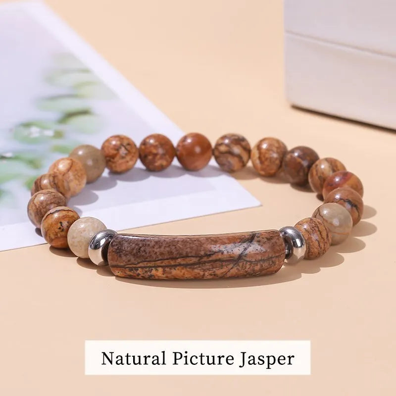 Tigerauge & Amethyst Armband – Rechteckiger Naturstein-Charm für Damen & Herren