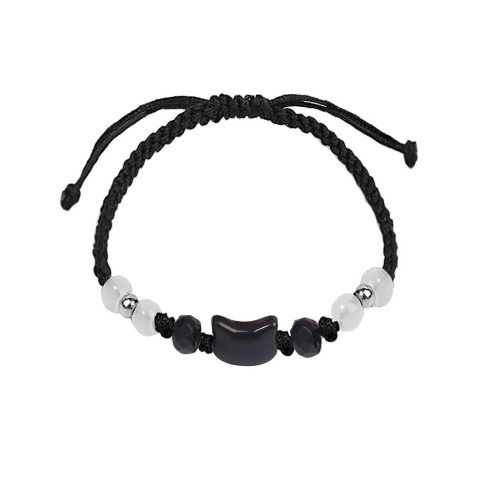 Paar-Armbänder aus Mondstein & Obsidian – Schwarze & Weiße Katzen