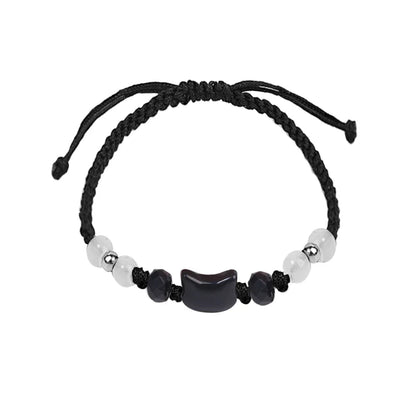 Paar-Armbänder aus Mondstein & Obsidian – Schwarze & Weiße Katzen