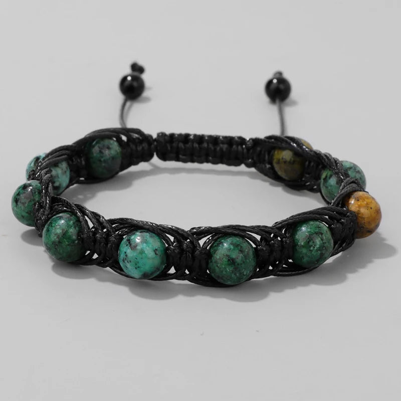 Geflochtenes Tigerauge & Türkis Armband – Verstellbarer Chakra-Schmuck