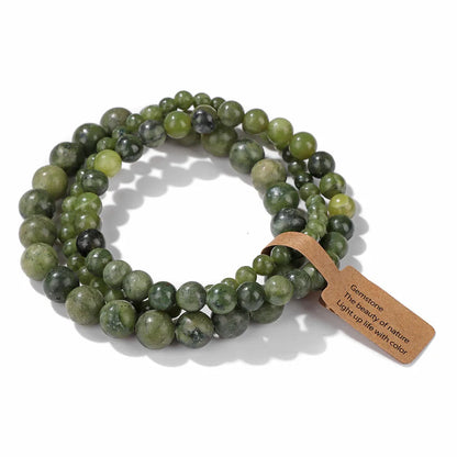 3er-Set Naturstein-Armbänder – Moosachat, Rhodonit & Quarz für Damen & Herren