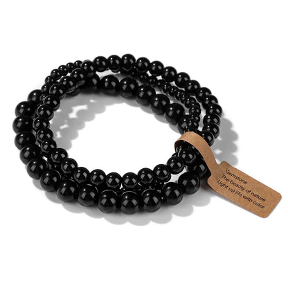 3er-Set Naturstein-Armbänder – Moosachat, Rhodonit & Quarz für Damen & Herren