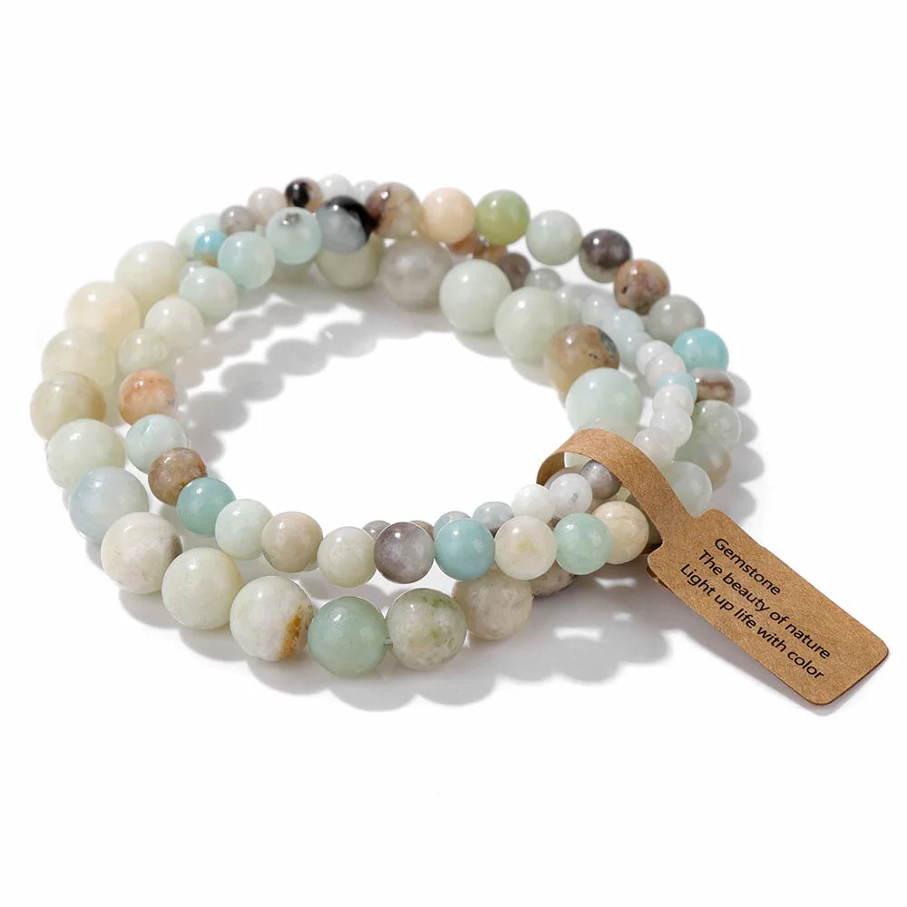 3er-Set Naturstein-Armbänder – Moosachat, Rhodonit & Quarz für Damen & Herren