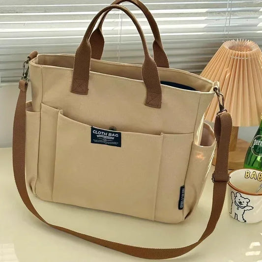 Leinwand Damen Schultertasche – Große Umhängetasche für Studentinnen & Pendlerinnen | Tragbare Handtasche mit viel Stauraum