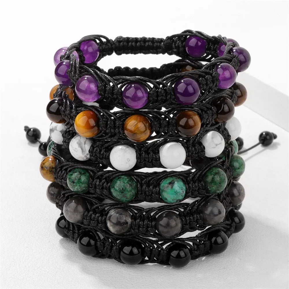Geflochtenes Tigerauge & Türkis Armband – Verstellbarer Chakra-Schmuck