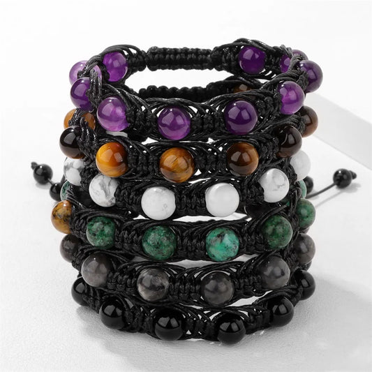 Geflochtenes Tigerauge & Türkis Armband – Verstellbarer Chakra-Schmuck