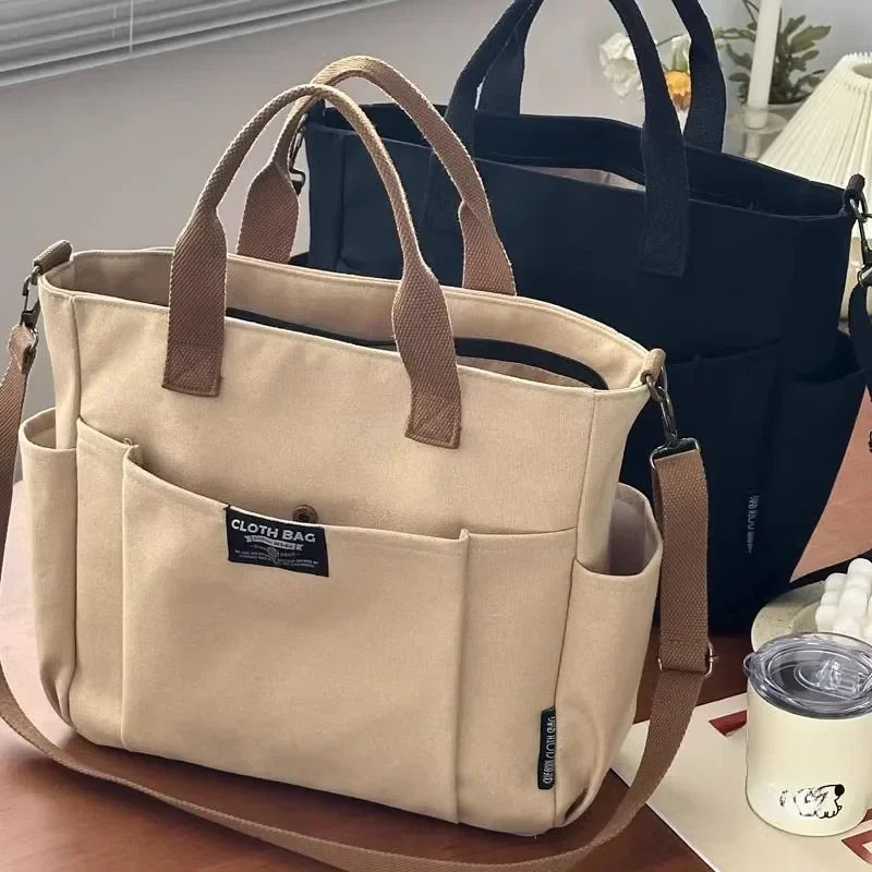 Leinwand Damen Schultertasche – Große Umhängetasche für Studentinnen & Pendlerinnen | Tragbare Handtasche mit viel Stauraum