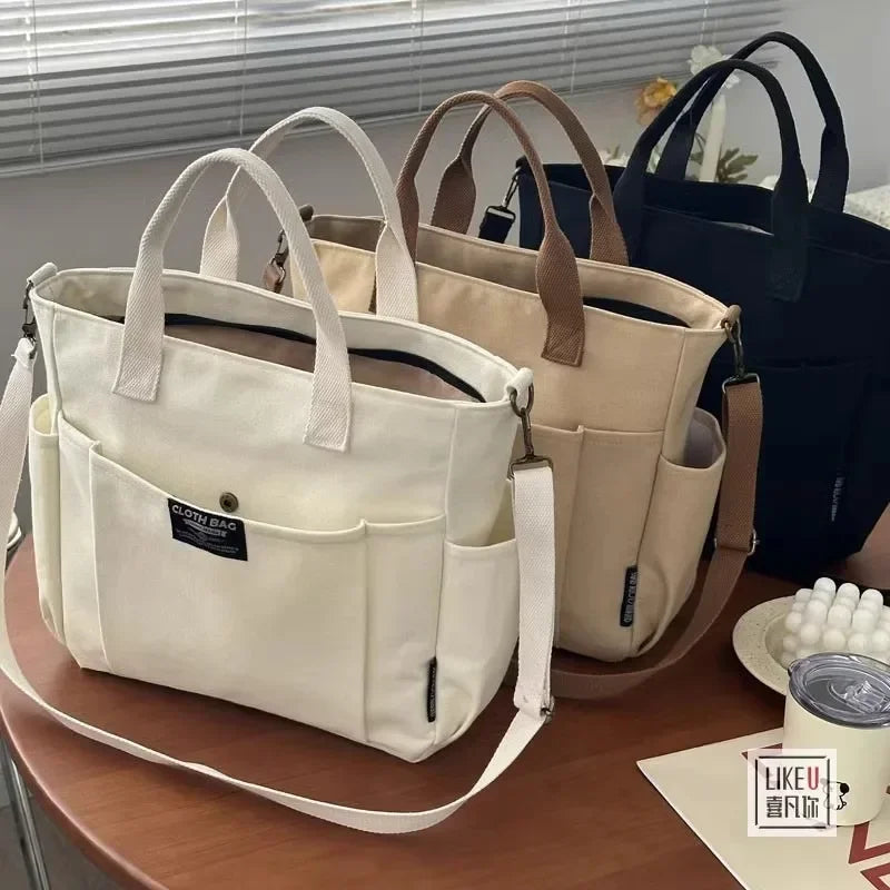 Leinwand Damen Schultertasche – Große Umhängetasche für Studentinnen & Pendlerinnen | Tragbare Handtasche mit viel Stauraum