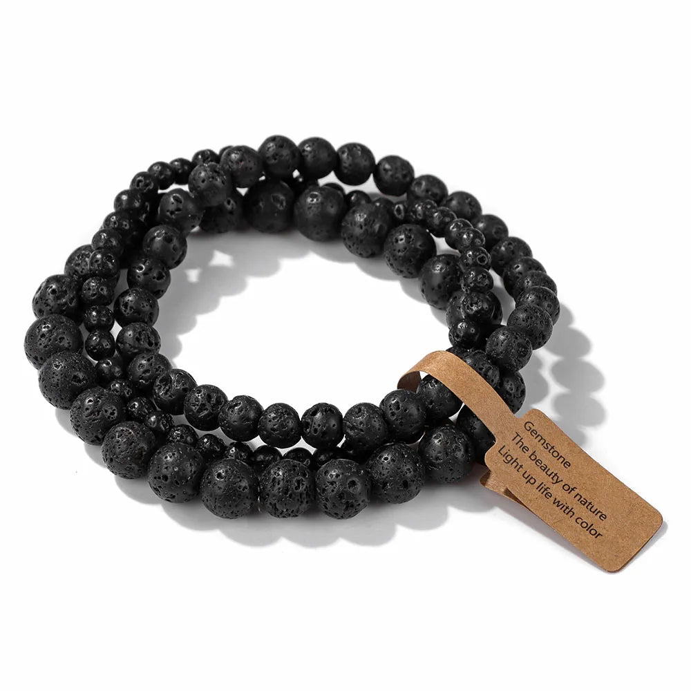 3er-Set Naturstein-Armbänder – Moosachat, Rhodonit & Quarz für Damen & Herren