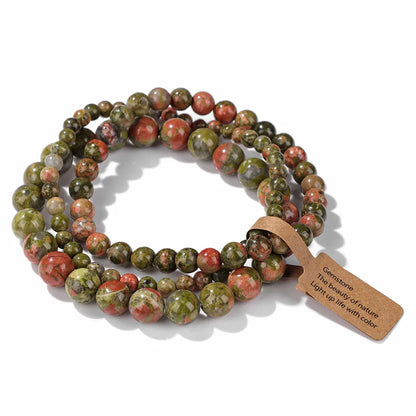 3er-Set Naturstein-Armbänder – Moosachat, Rhodonit & Quarz für Damen & Herren